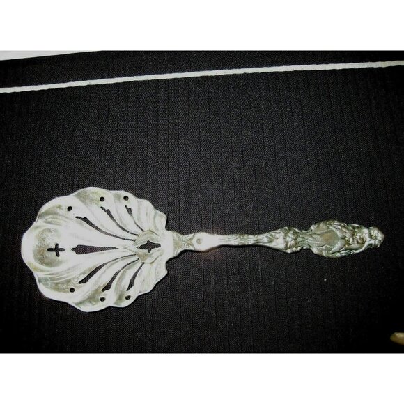Antique Silvercraft Sterling Silver 9" Pierced Serving Spoon Lilly Pattern - Picture 7 of 9